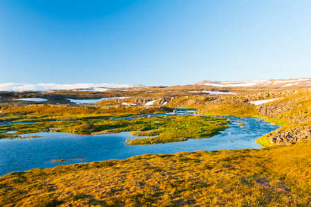 Glacial pools and rivers in the mountain area of the Western Fjords Peninsula, Icelandの写真素材