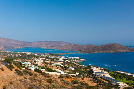 Panoramic view at Mirabello bay and town of Elounda, Crete. Greeceの写真素材