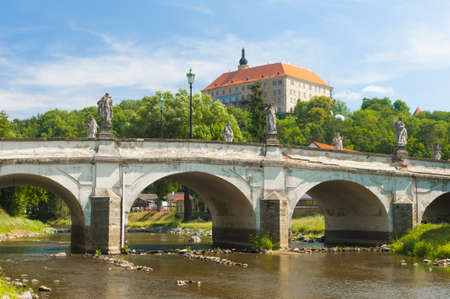 Baroque bridge with statues and Castle in Namest nad Oslavou, Czech Republicのeditorial素材