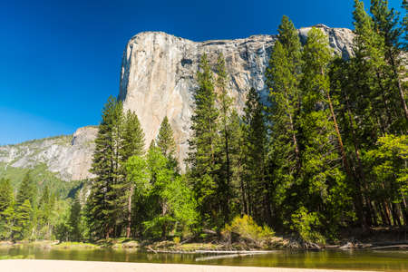 El capitan granite rock seen from the Yosemite Valley, Yosemite National Park, USAの写真素材