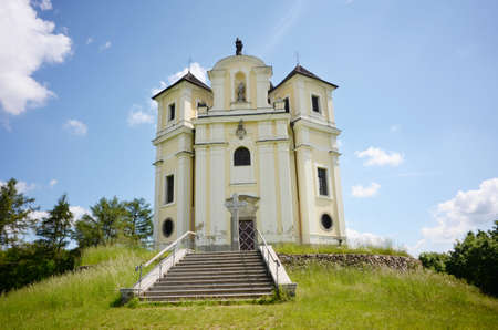 Small baroque pilgrimage church on Makova hora near Smolotely village, Czech Republicの写真素材