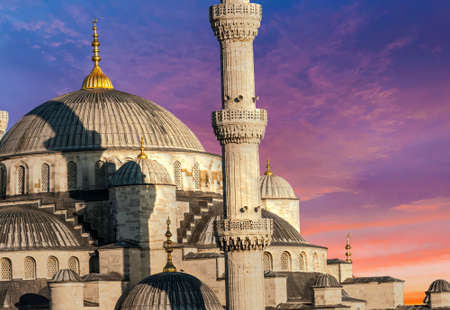 Detail of Blue Mosque at beautiful sunset, Istanbul, Turkey.の写真素材