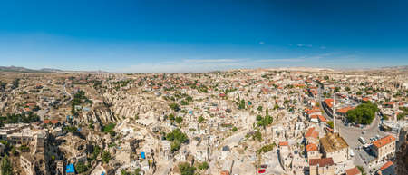 Panoramic photo of Ortahisar town from the castle in Cappadocia region, Turkeyの写真素材