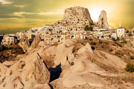 Uchisar castle at sunset, Cappadocia, Turkeyのeditorial素材