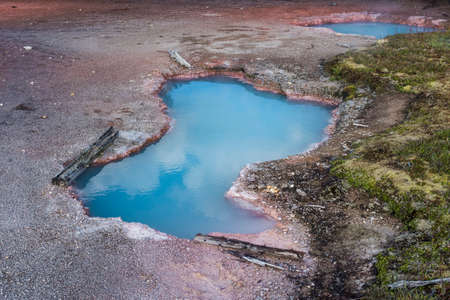 Beautiful blue hot spring. Artist's Paintpots area. Yellowstone National Park, Wyoming, USAの写真素材