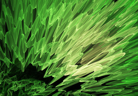 Green zig zag wavers abstract fractal illustration ona black backgroundの写真素材