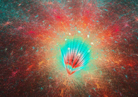 Red and turquoise swirl Time warp abstract fractal illustration ona black background