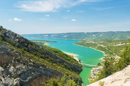Lac de Sainte-Croix dam reservoir from the point where Grand Canyon du Verdon ends. Provence, Franceの写真素材