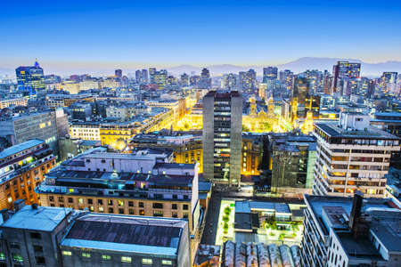 Santiago de Chile dwontown after sunset, Chileのeditorial素材