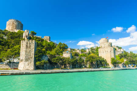 Ancient medieval castle Rumeli Hisari built on a hill above a Bosphorus in Istanbul in Turkey. The fortress was constructed by Ottoman Turks in 15th century before the siege of Byzantine capital Constantinopleのeditorial素材