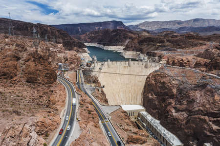 Famous  Dam seen from Mike O'CallaghanâPat Tillman Memorial Bridge. Nevada, USAのeditorial素材
