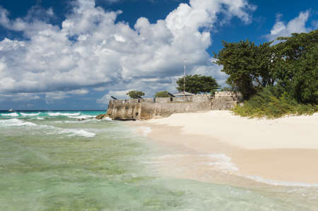 Needham's Point is a medieval fortification with cannons on the tropical Caribbean island of Barbadosの写真素材