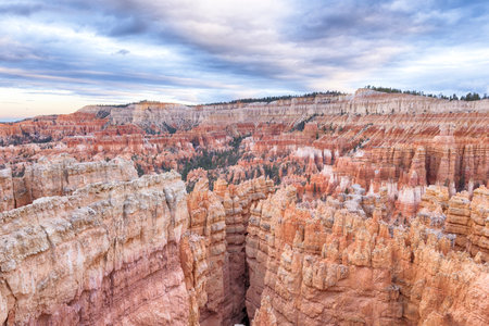 Amphitheater seen from Sunset point just at the sunset time, Bryce Canyon National Park, Utah, USA