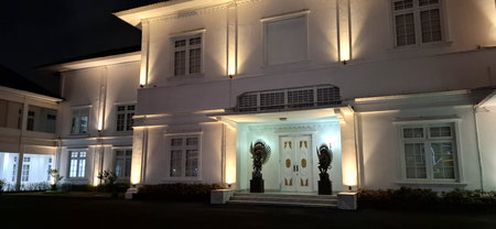 Building of Batik Museum near 0KM Malioboro Yogyakarta during Christmas and New Year holidays at night. Yogyakarta, Indonesia, December 26, 2024.の写真素材