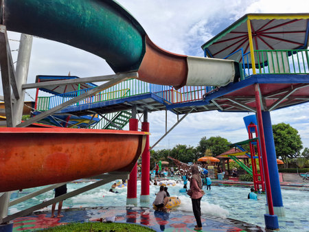 Colorful waterpark and swimming pool during the Christmas and New Year holidays. 25 December 2024
