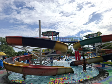 Colorful waterpark and swimming pool during the Christmas and New Year holidays. 25 December 2024の写真素材