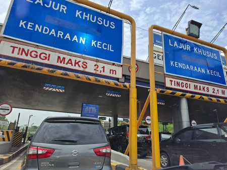View of the exit toll road crowds during the Christmas and New Year holidays, Trans Java Toll Road...