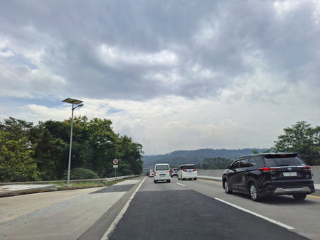 View of the toll road crowds during the Christmas and New Year holidays, Trans Java Toll Road (Semarang - Bawen) in Central Java, Indonesia. 26 December 2024の写真素材