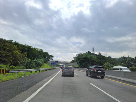 View of the toll road crowds during the Christmas and New Year holidays, (Jalan Tol Trans Jawa, Semarang - Bawen) in Central Java, Indonesia. 26 December 2024の写真素材