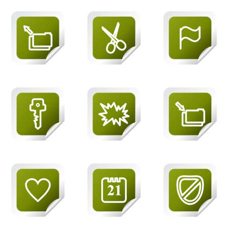 Set of 9 glossy web icons (set 27). Green square with corner.のイラスト素材