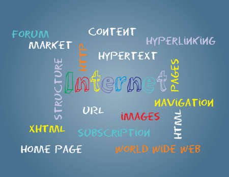 Internet  Related words, handwritten with color on a blackboard のイラスト素材