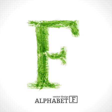 Grunge Vector Letter. Green Eco Style. Font Symbol F.のイラスト素材