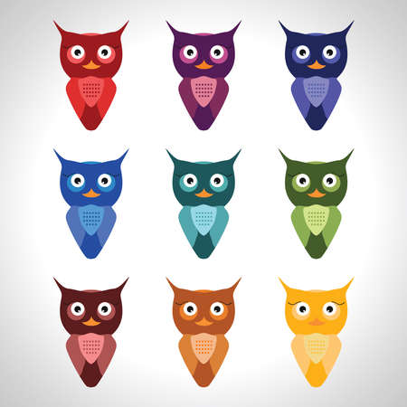 Owl set. Color vector illustration. Funny patternのイラスト素材