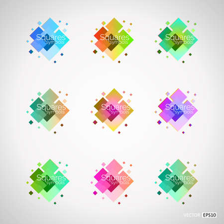 Set of luminescent design elements. Colorful square iconのイラスト素材