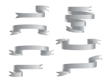 Silver glossy ribbon banners set. Ribbons collection isolated on white backgroundのイラスト素材