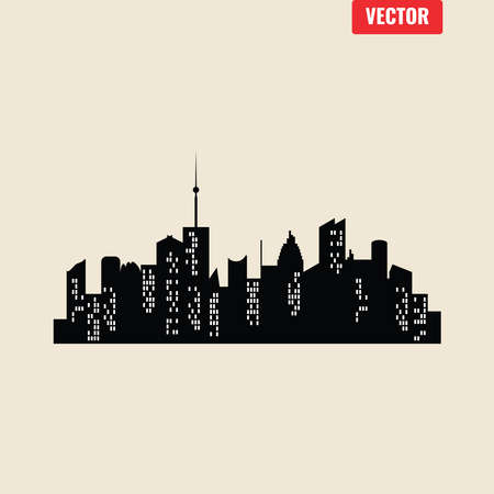 Set of vector cities silhouette. Night town on transparent backgroundのイラスト素材