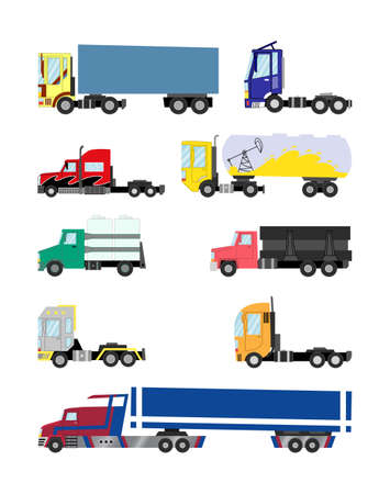 Colorful Trucks and trailers on a white backgroundの写真素材