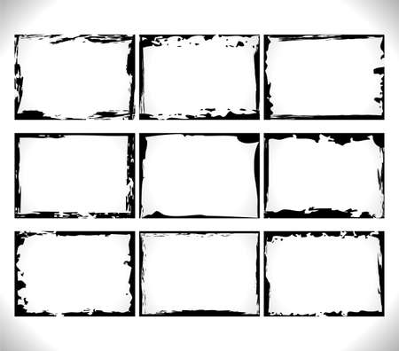 Set of horizontal Black blank Grunge Frames Collection on white. Vector Template Design Illustrationsのイラスト素材