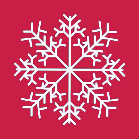Snowflake isolated icon and sign design on red background. Snow winter vector line icon