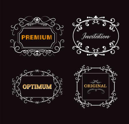 Collection of vintage page decoration, borders, frames. Wicker lines and old decor elements. Vector luxury decoration for greeting cards, wedding album or restaurant menu.のイラスト素材