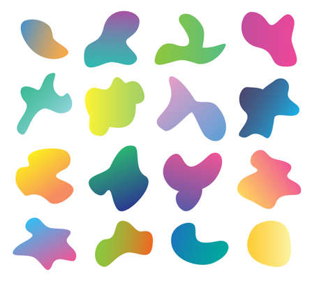 Modern abstract blur free form pattern, colorful organic fluid paint design. Set isolated fantasy chemical wave elements for design. Vector trendy art gradient futuristic shapes.のイラスト素材