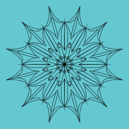 Snowflake linear sign graphic template. Winter abstract decorative symbol. Vector coloring book pattern elementのイラスト素材