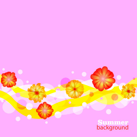 Flowers, circle and wave on pink background. Vector beautiful abstract design template illustrationのイラスト素材