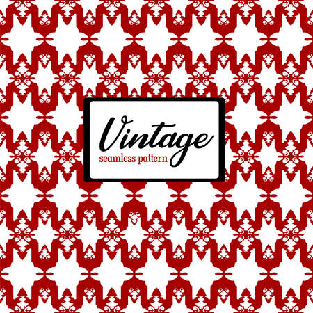 Seamless red ornament on white background. Vector vintage pattern illustration. Baroque swirls wallpaperのイラスト素材