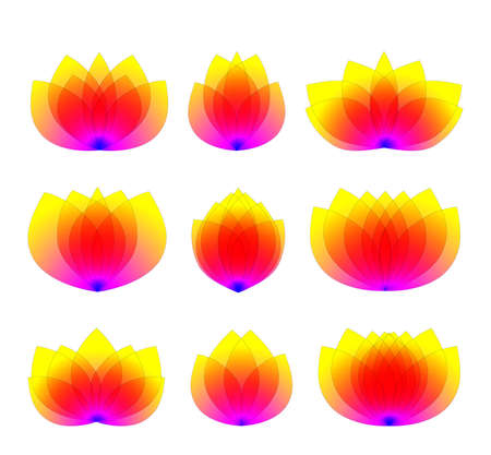 Abstract bright lotus logos set. Colorful floral logotypes template. Modern trendy flower symbols collection. Jpegの写真素材