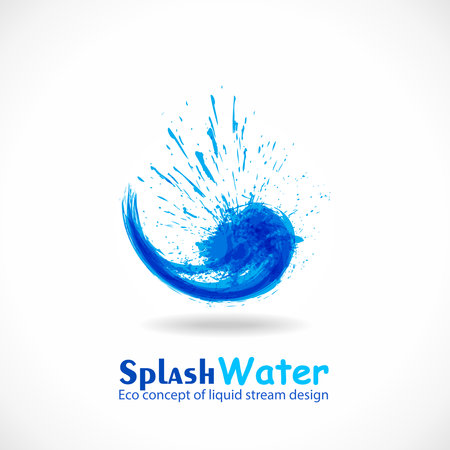 Blue ink splash logo. Abstract colorful falling water wave. Eco fluid stream design. Vector clean water concept template. Grunge symbolのイラスト素材