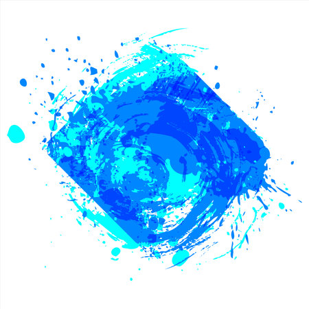 Blue ink splash logo. Swirl water wave drops, brush strokes. Watercolor paint grunge design element. Jpegの写真素材