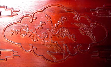 Classical light brown-red wood carving の写真素材