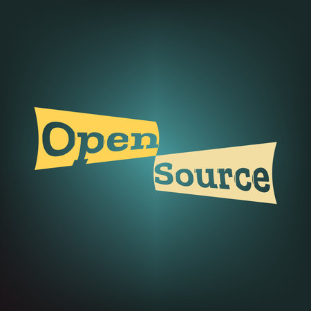 The words "Open Source" in a bold, sans-serif font. The words are positioned on top of each other, with the word "Open" slightly overlapping the word "Source".のイラスト素材