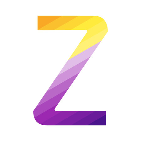 The letter Z filled with a gradient of colors, starting from yellow at the top and transitioning to shades of purple at the bottom. The gradient is arranged in diagonal stripes.のイラスト素材