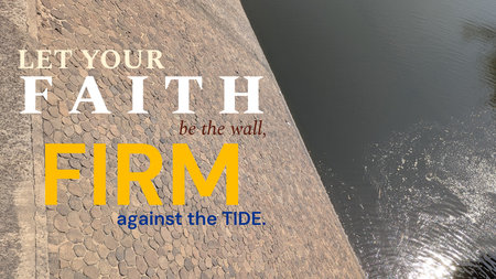 Faith is your strong defense against life&#39;s currents Stay firm like this stone wall meeting the tide Be resilient and steadfastの写真素材