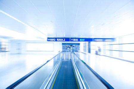 moving escalator at airportのeditorial素材