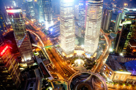 shanghai financial center in the evening