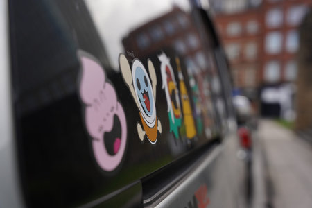 A close up of stickers on a car in Newcastle Upon Tyne.