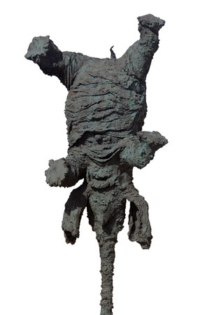 Sculpture of an elephant standing upside down on his trunkの写真素材