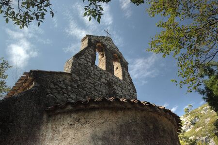 Old stone roman church in southern franceの写真素材